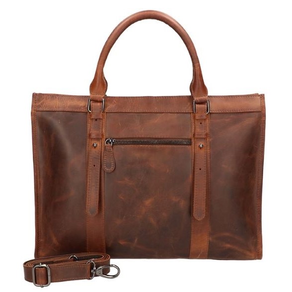Leren Schoudertas en Laptoptas Bruin